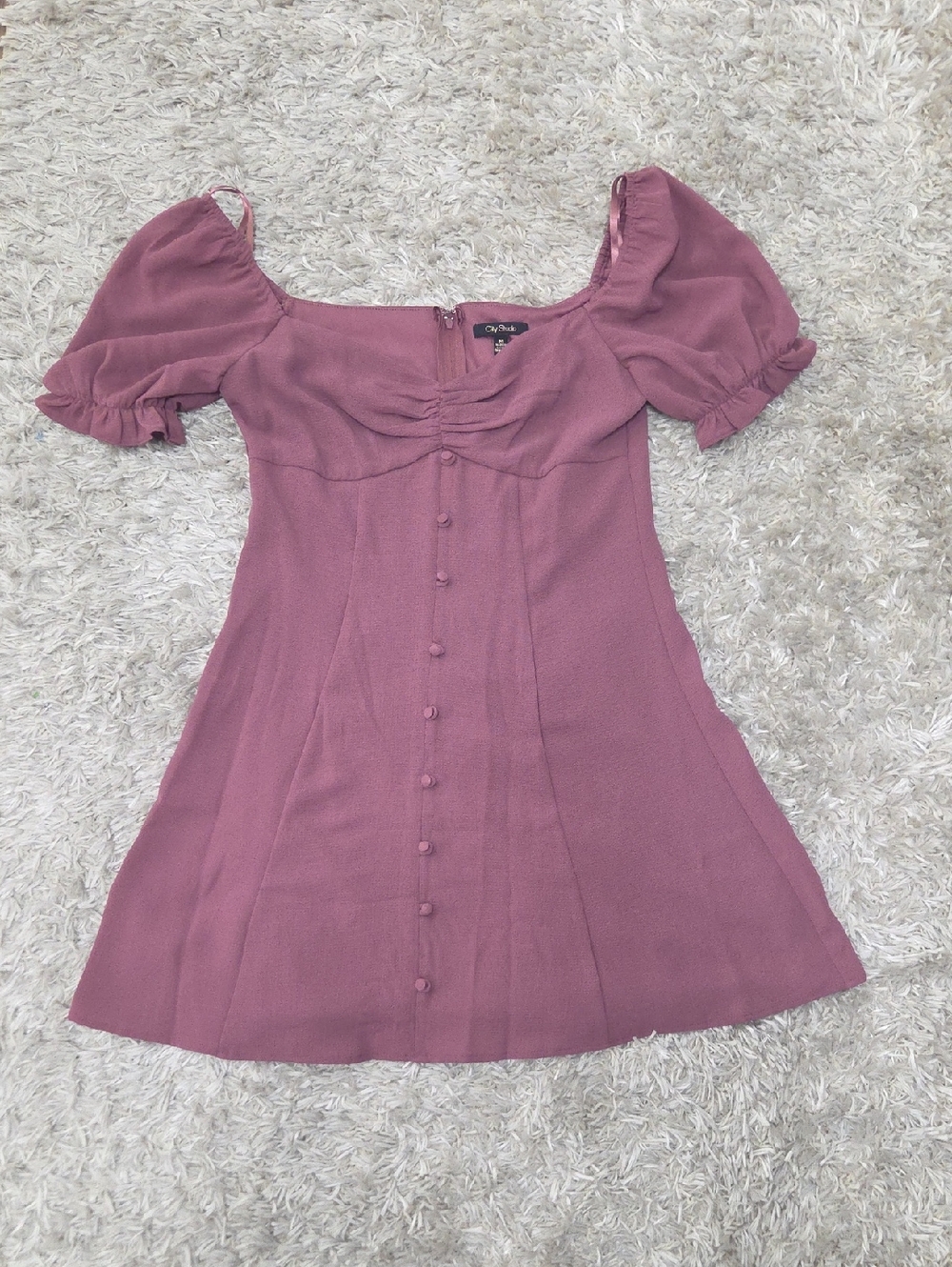 Pink Puff Sleeve Button-Front Mini Dress